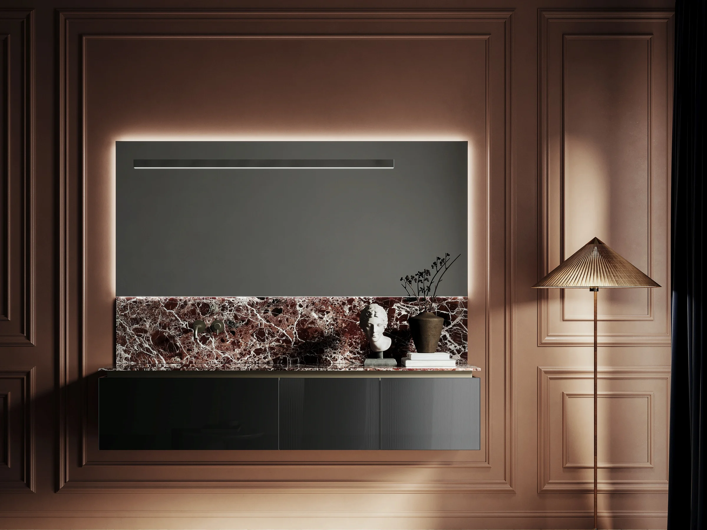 Fugenloser Waschtisch ALTO mit Gress Rosso Lepanto