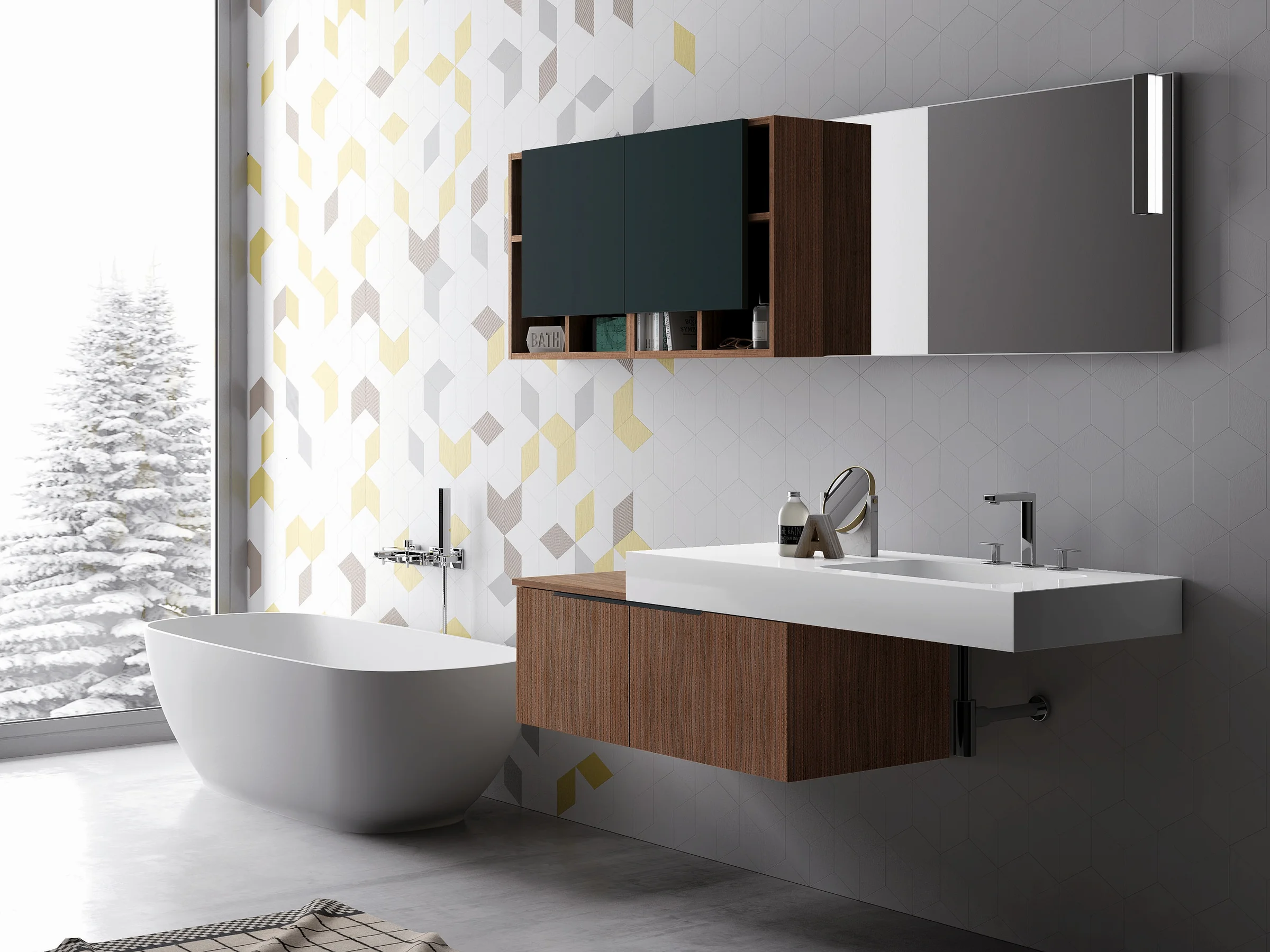 Fugenloser Waschtisch OLA mit Holzdekor