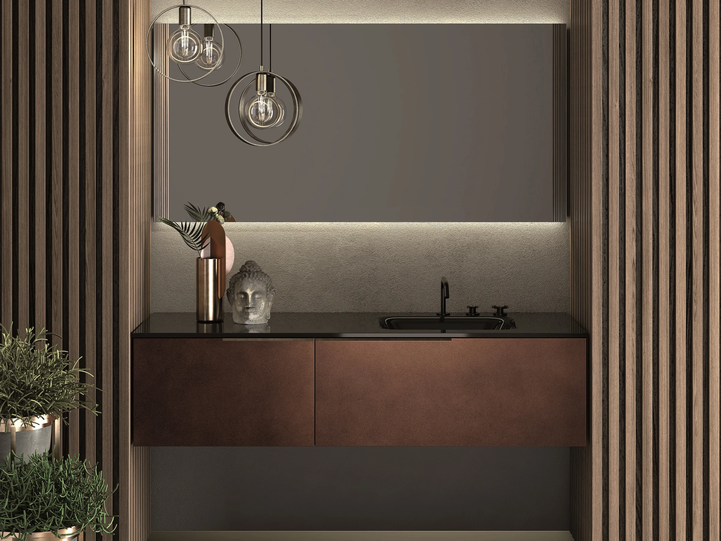 OLA NW2_01/B — Fugenloser Waschtisch mit Rame Metal