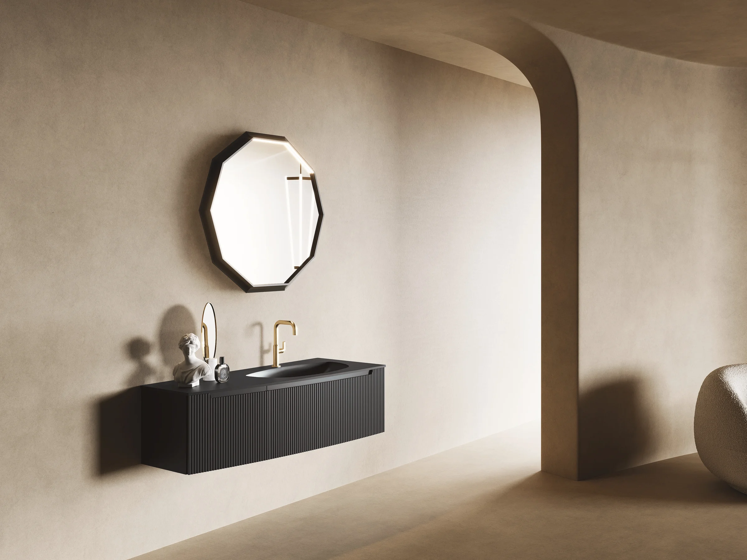 Fugenloser Waschtisch VERTIGO EVO in Graphitschwarz