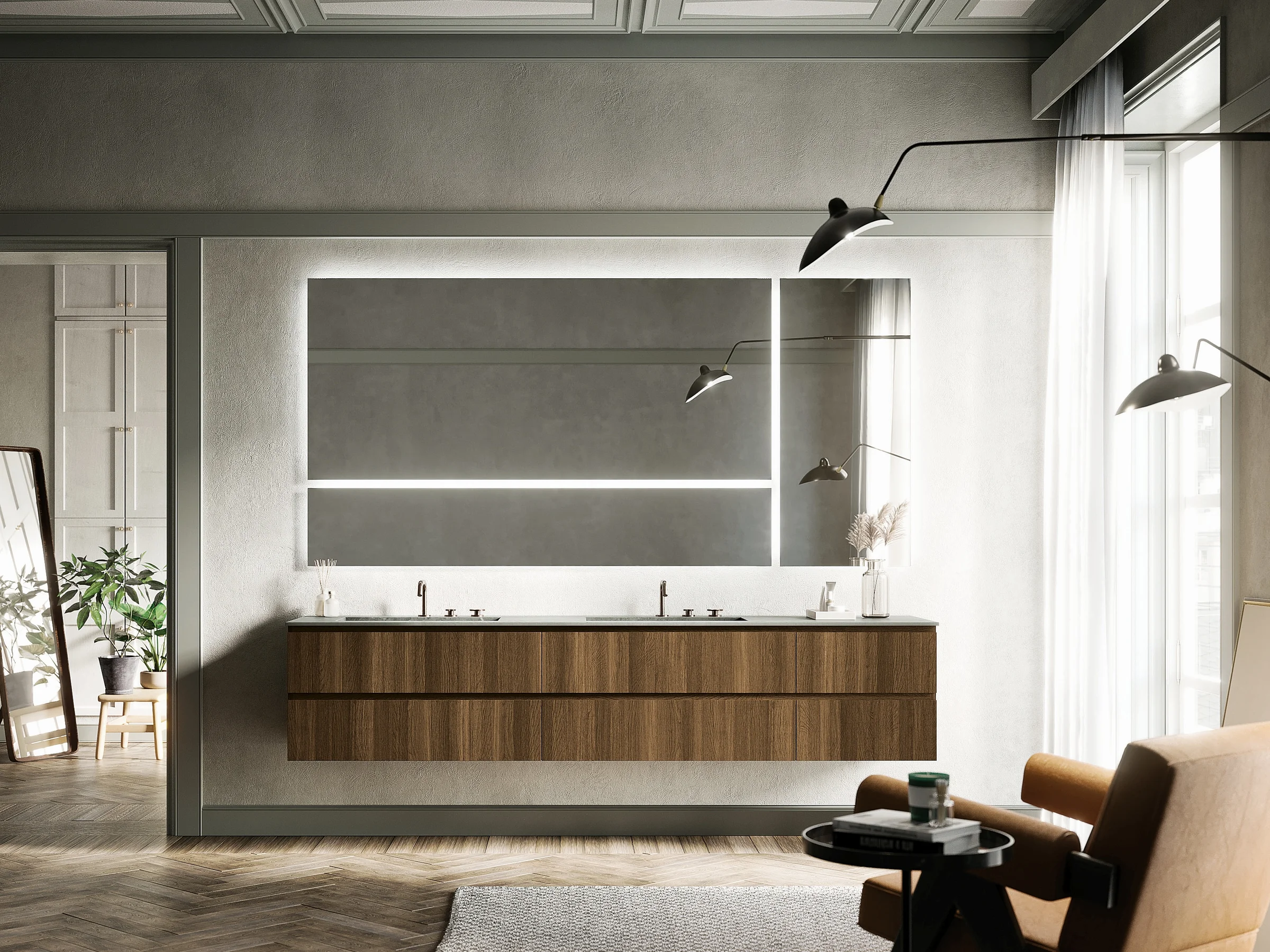 YOUNG 21-01 — Fugenloser Möbelwaschtisch mit Nussbaum-Furnier