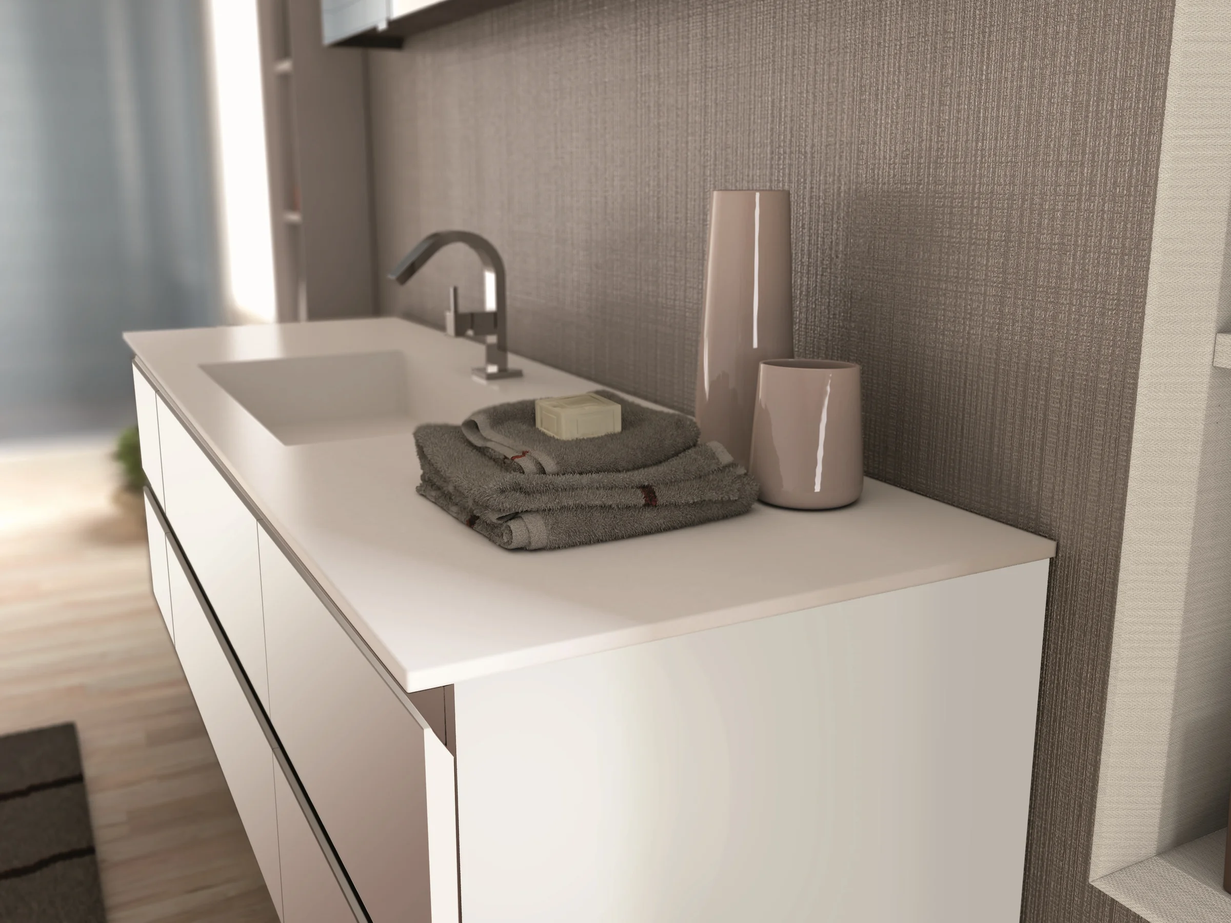 SolidTek — fugenloser Massivwerkstoff-Waschtisch