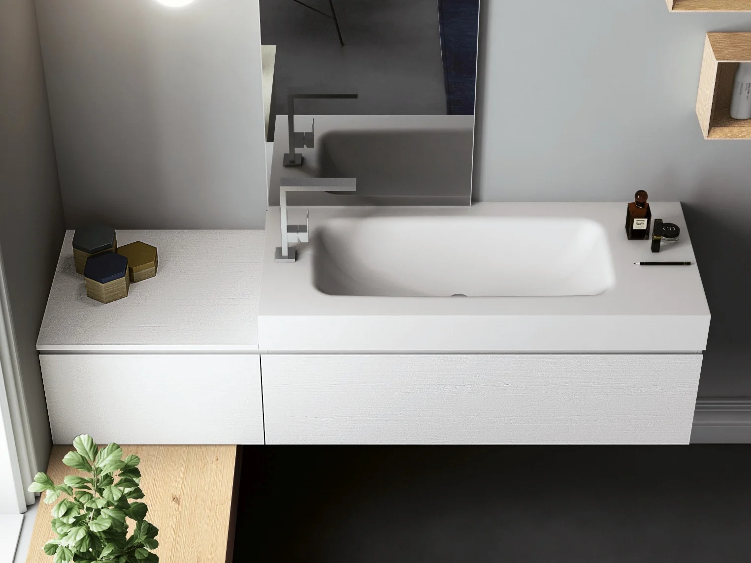 Corian — fugenloser Mineralwerkstoff-Waschtisch