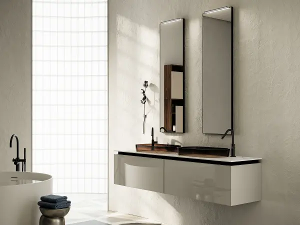 Waschtisch mit Auflagebecken, Serie ALTO, 180 x 52 cm. Individuell geplanter Waschplatz nach Maß.