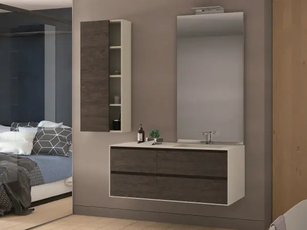 Fugenloser Waschtisch mit Unterschrank, Serie EDGE-LeCornici, 122 x 52 cm. Individuell geplanter Waschplatz nach Maß.