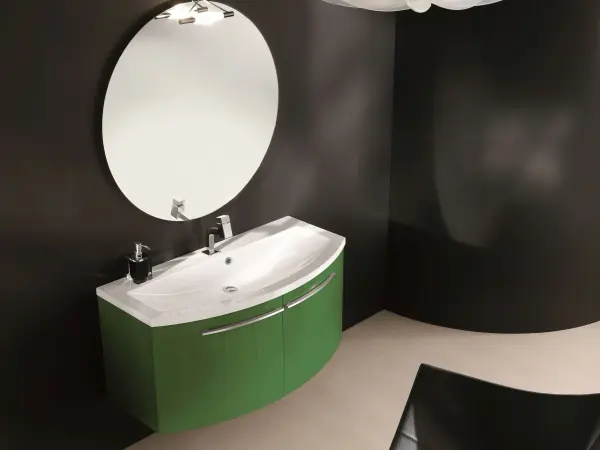 Fugenloser Waschtisch mit Unterschrank, Serie OLA, 106 x 52 cm. Individuell geplanter Waschplatz nach Maß.