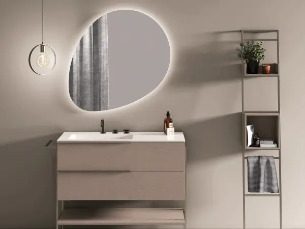 Fugenloser Waschtisch mit Unterschrank, Serie OLA, 106 x 52 cm. Individuell geplanter Waschplatz nach Maß.