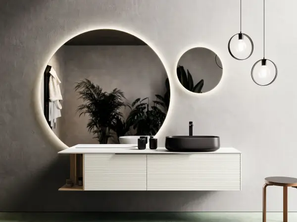 Waschtisch mit Auflagebecken, Serie REVERSO, 176 x 45 cm. Individuell geplanter Waschplatz nach Maß.