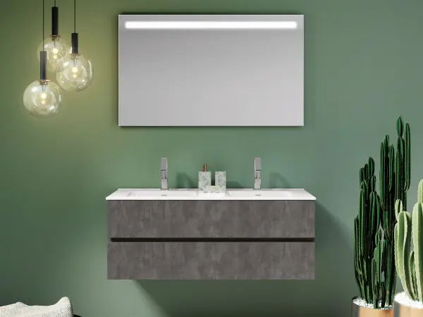 Fugenloser Waschtisch mit Unterschrank, Serie UP&DOWN, 121 x 45 cm. Individuell geplanter Waschplatz nach Maß.