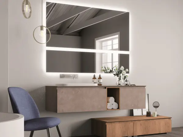 Waschtisch mit Auflagebecken, Serie YOUNG, 155 x 52 cm. Individuell geplanter Waschplatz nach Maß.