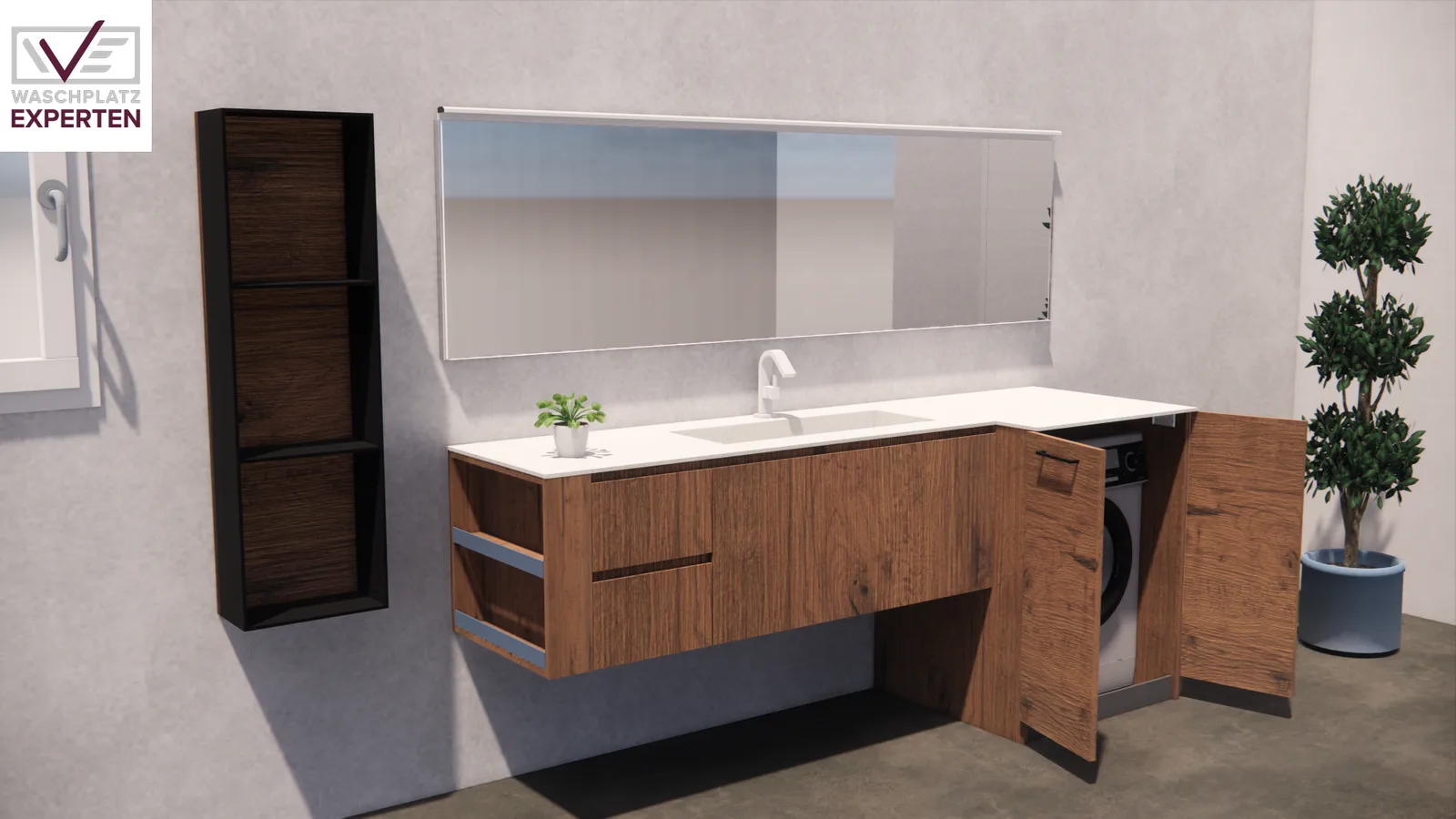 Waschmaschine unter dem Waschtisch